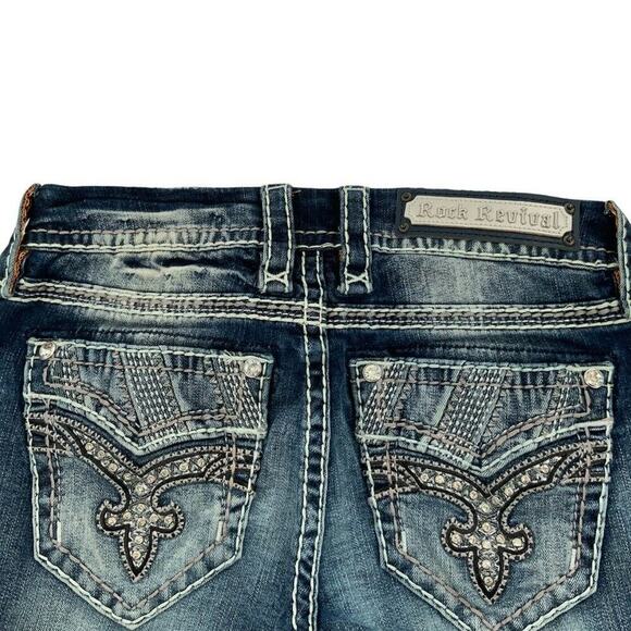 Rock Revival Liri Jeans Womens Size 26 Embroidered Thick Stitches Whiskers Denim - Picture 8 of 12